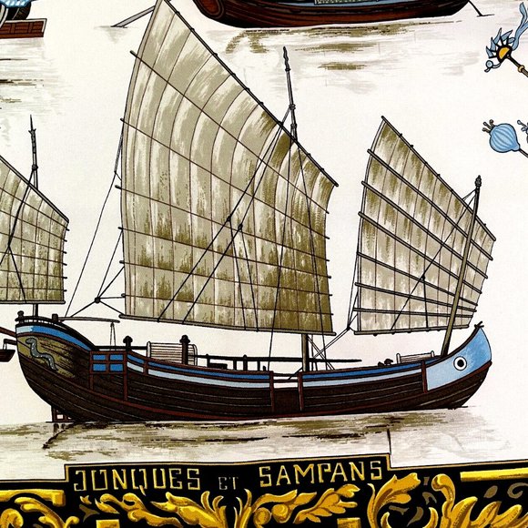Vintage Hermes Silk Scarf Carre "Junques et Sampans" Perrier - AS IS - Picture 4 of 13